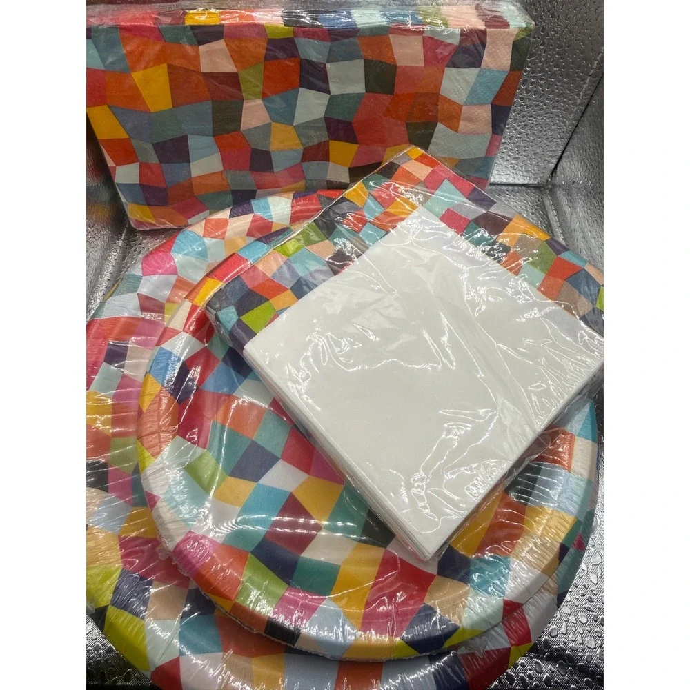 Greenbrier International Geometric Mosaic Paper Party Plates & Napkins Set 78pc
